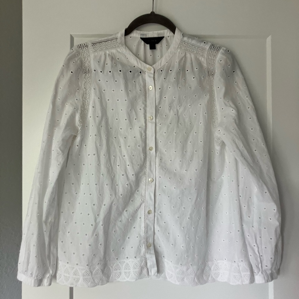 J. Crew White Long Sleeve Blouse with Peter Pan Collar
